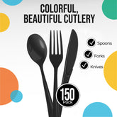 Black Cutlery Combo Set | 50 Forks 50 Spoons And 50 Knives